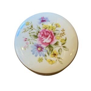 W. Rice Floral Porcelain Trinket Box with Lid Vintage Gold Rim Coquette